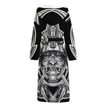 Silver Samurai Mask Print Hooded Bathrobe