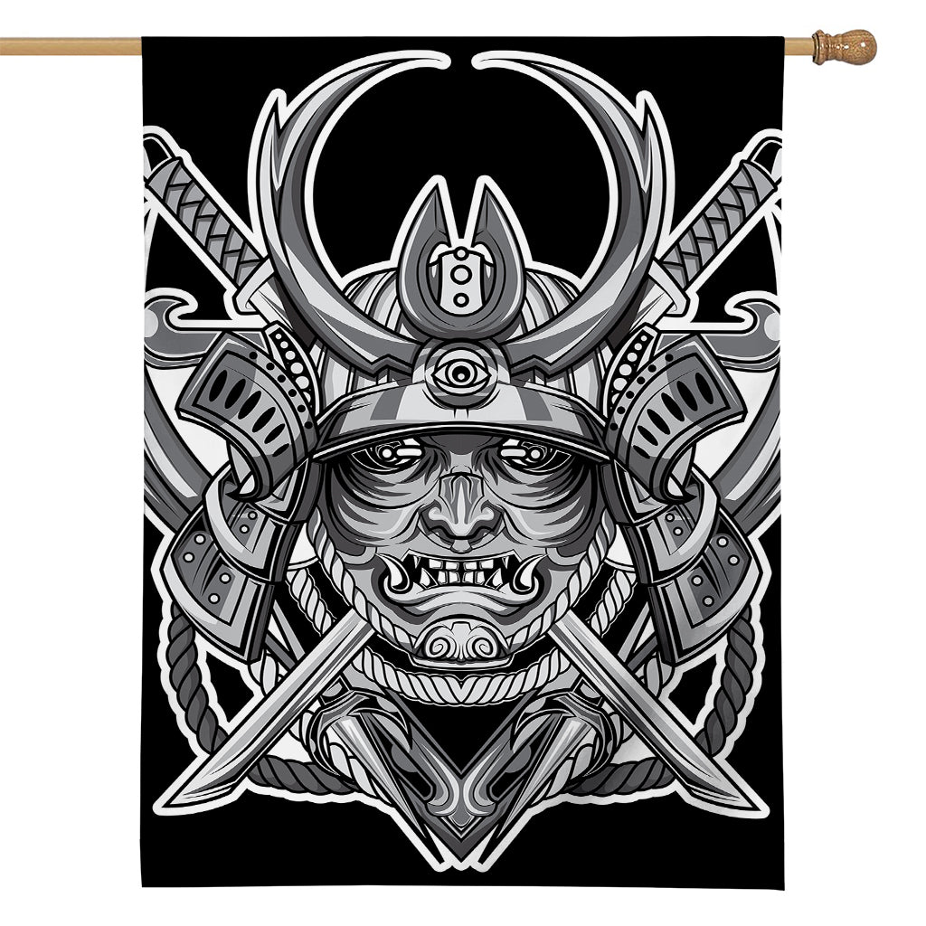 Silver Samurai Mask Print House Flag