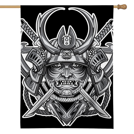 Silver Samurai Mask Print House Flag