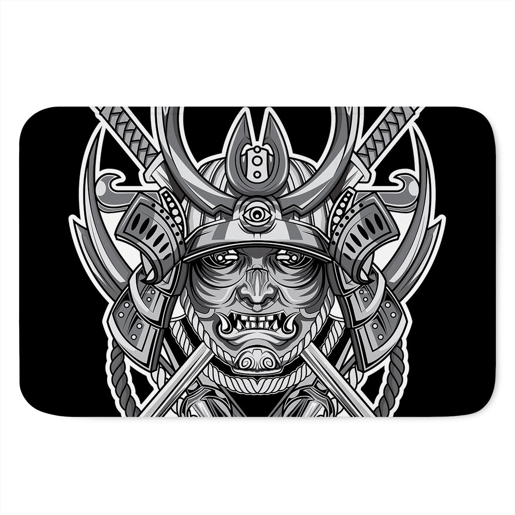 Silver Samurai Mask Print Indoor Door Mat