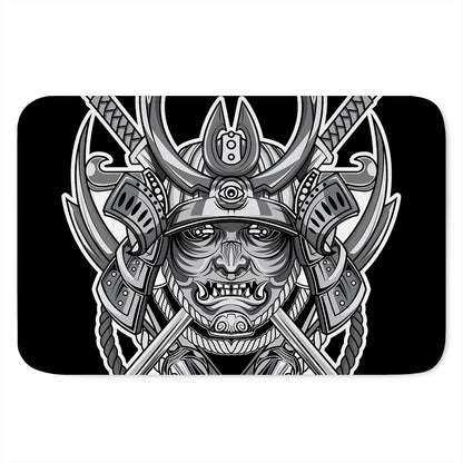 Silver Samurai Mask Print Indoor Door Mat