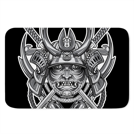 Silver Samurai Mask Print Indoor Door Mat