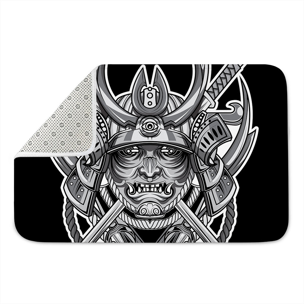 Silver Samurai Mask Print Indoor Door Mat