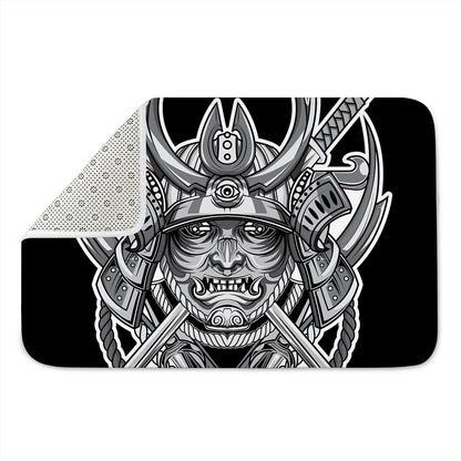 Silver Samurai Mask Print Indoor Door Mat