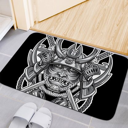 Silver Samurai Mask Print Indoor Door Mat