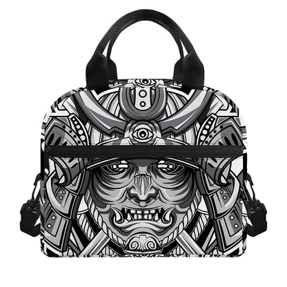 Silver Samurai Mask Print Insulated Lunch Bag