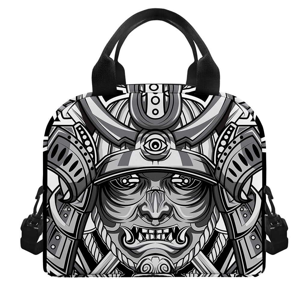 Silver Samurai Mask Print Insulated Lunch Bag