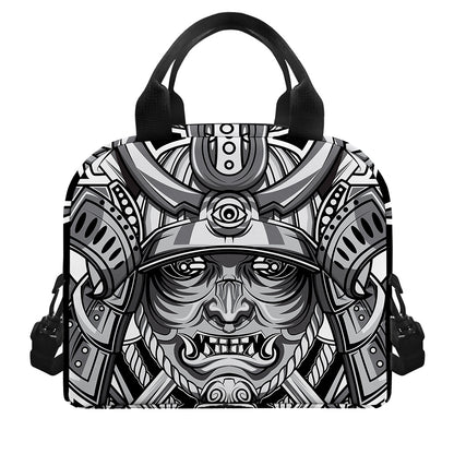 Silver Samurai Mask Print Insulated Lunch Bag