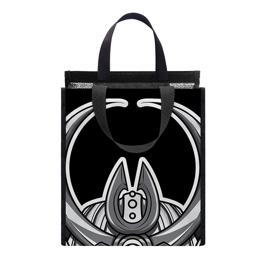 Silver Samurai Mask Print Insulated Lunch Tote