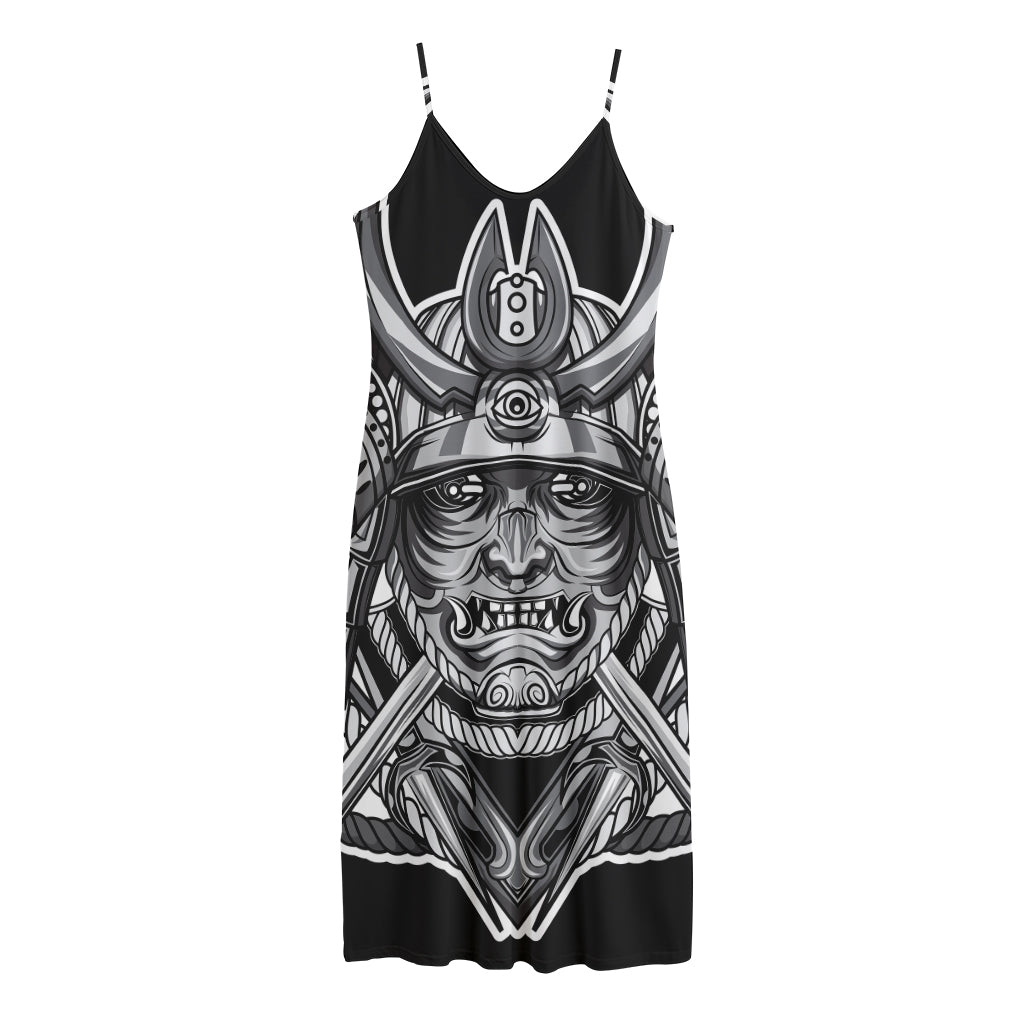 Silver Samurai Mask Print Jersey Midi Cami Dress