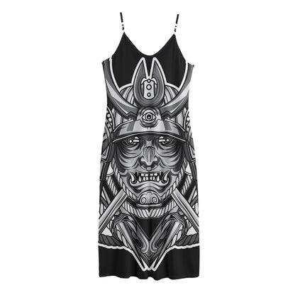 Silver Samurai Mask Print Jersey Midi Cami Dress