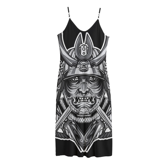 Silver Samurai Mask Print Jersey Midi Cami Dress