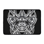 Silver Samurai Mask Print Kitchen Mat