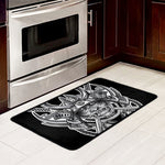 Silver Samurai Mask Print Kitchen Mat