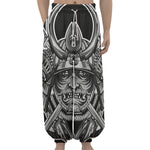 Silver Samurai Mask Print Lantern Pants