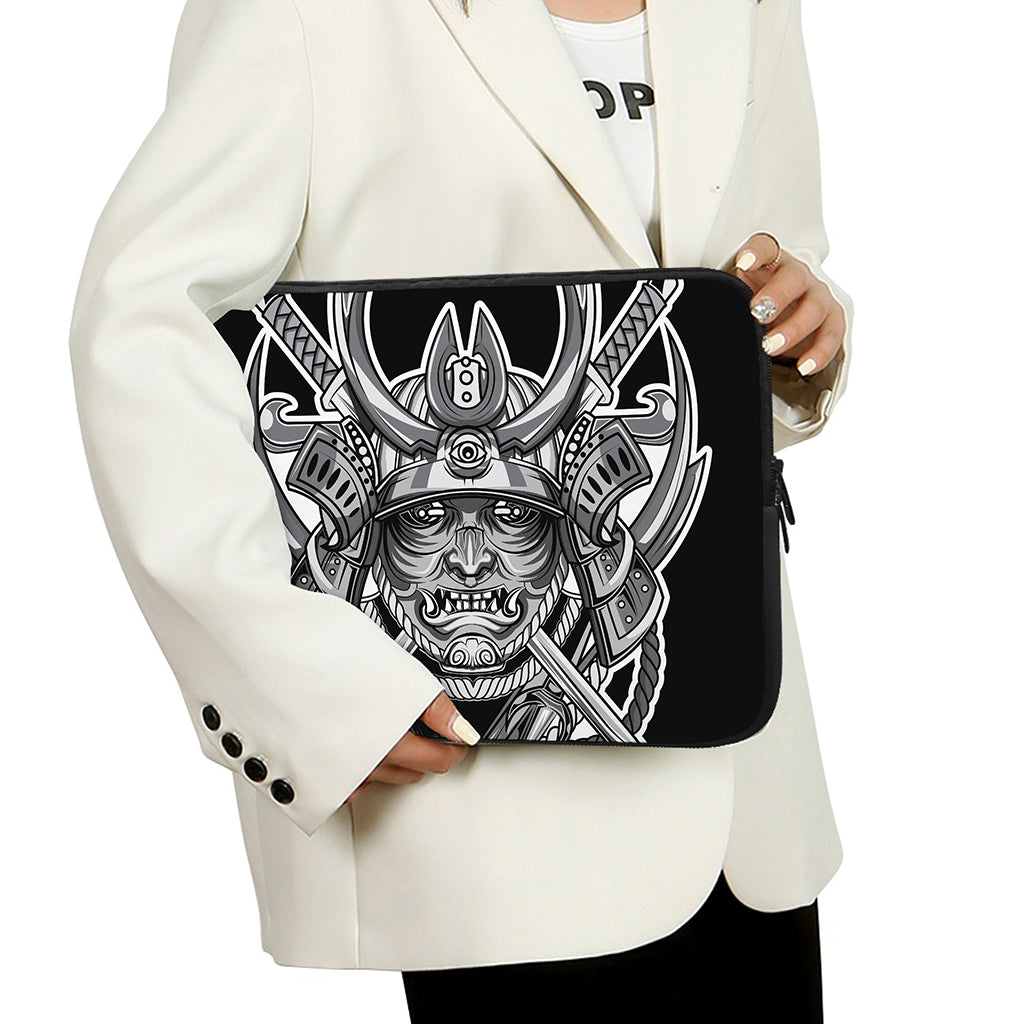 Silver Samurai Mask Print Laptop Sleeve