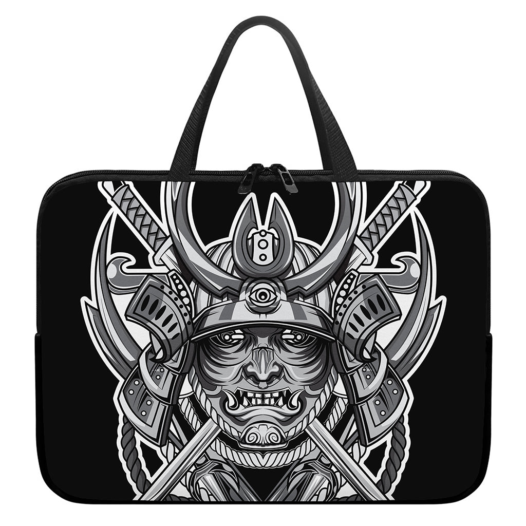 Silver Samurai Mask Print Laptop Sleeve With Handle