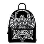 Silver Samurai Mask Print Leather Backpack
