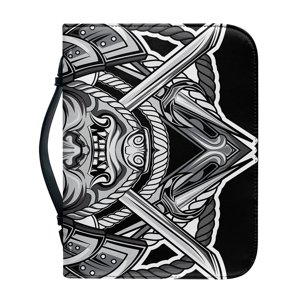 Silver Samurai Mask Print Leather Bible Cover