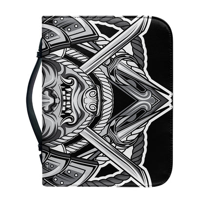 Silver Samurai Mask Print Leather Bible Cover