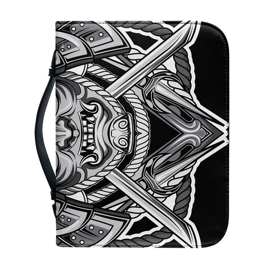 Silver Samurai Mask Print Leather Bible Cover