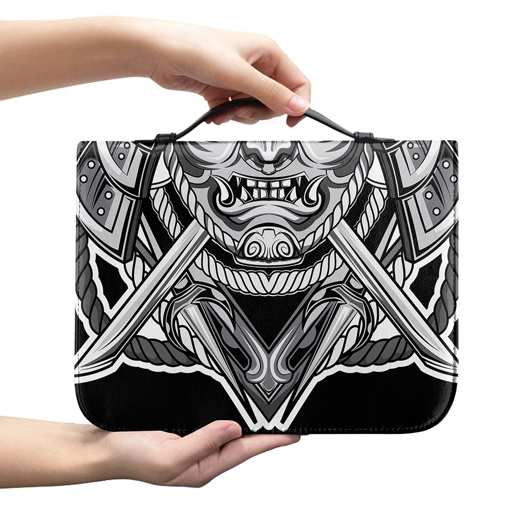Silver Samurai Mask Print Leather Bible Cover
