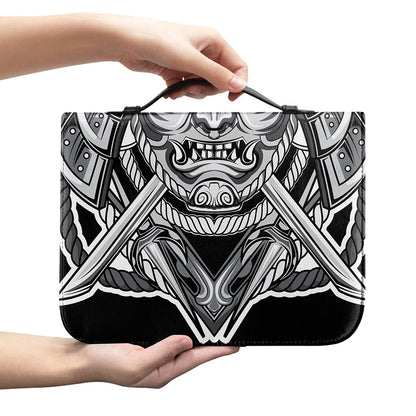 Silver Samurai Mask Print Leather Bible Cover