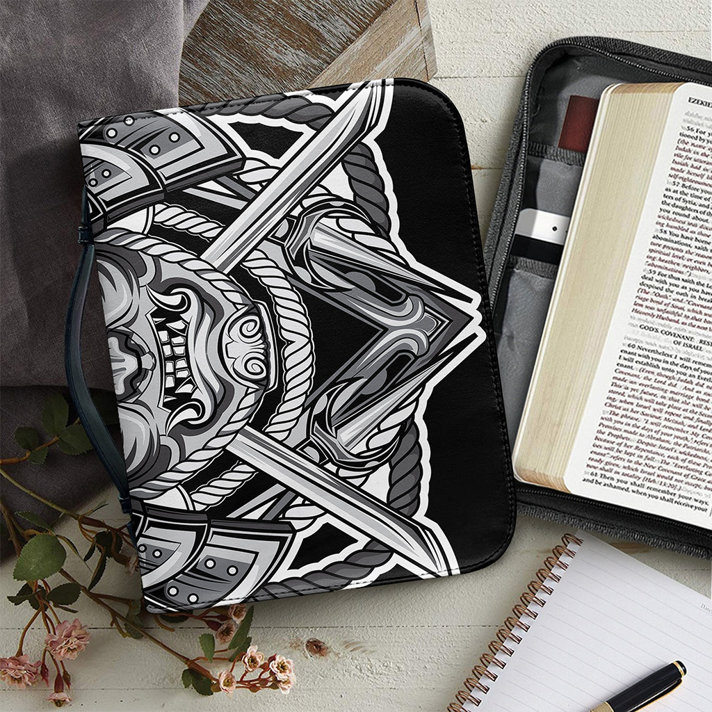 Silver Samurai Mask Print Leather Bible Cover