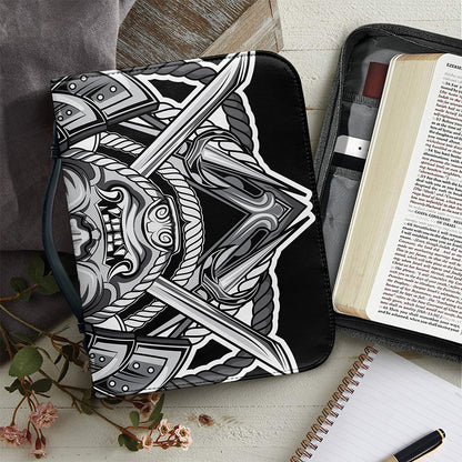 Silver Samurai Mask Print Leather Bible Cover