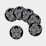 Silver Samurai Mask Print Leather Coaster Set