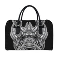 Silver Samurai Mask Print Leather Duffel Bag
