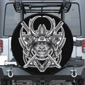 Silver Samurai Mask Print Leather Spare Tire Cover