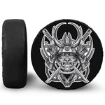 Silver Samurai Mask Print Leather Spare Tire Cover
