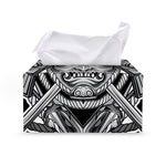 Silver Samurai Mask Print Leather Tissue Box Cover