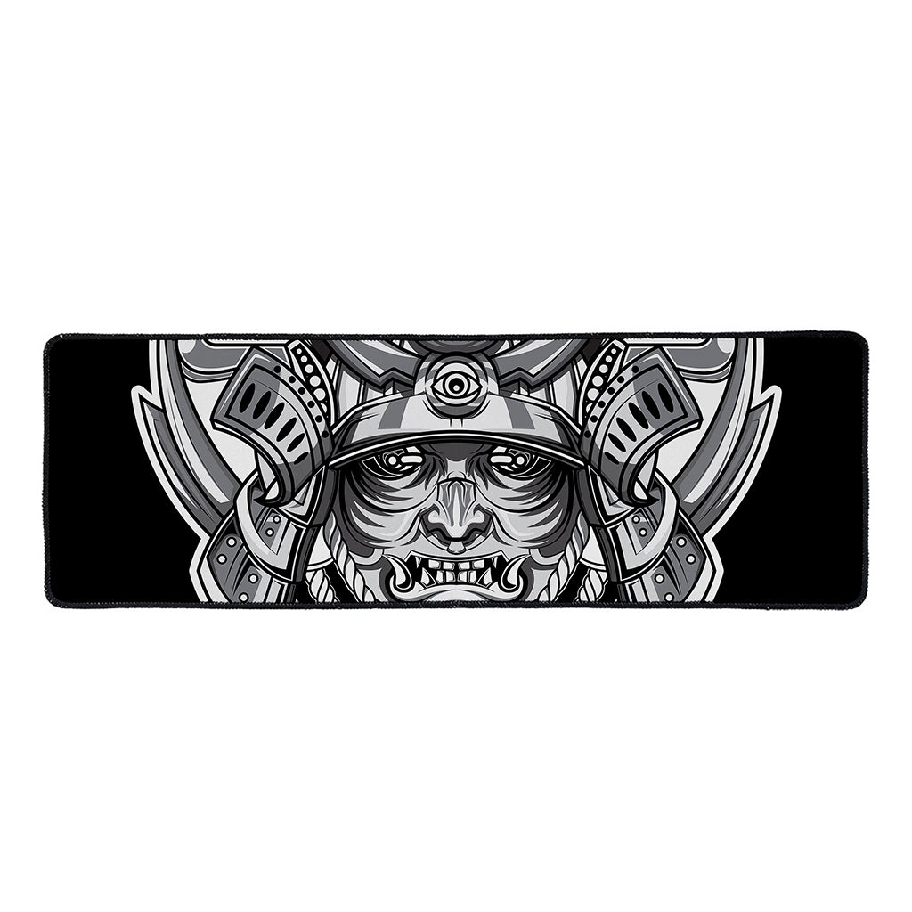 Silver Samurai Mask Print Long Kitchen Mat