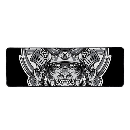 Silver Samurai Mask Print Long Kitchen Mat