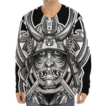 Silver Samurai Mask Print Long Sleeve Baseball Jersey
