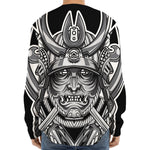 Silver Samurai Mask Print Long Sleeve Baseball Jersey