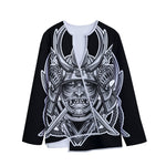 Silver Samurai Mask Print Long Sleeve Short Coat