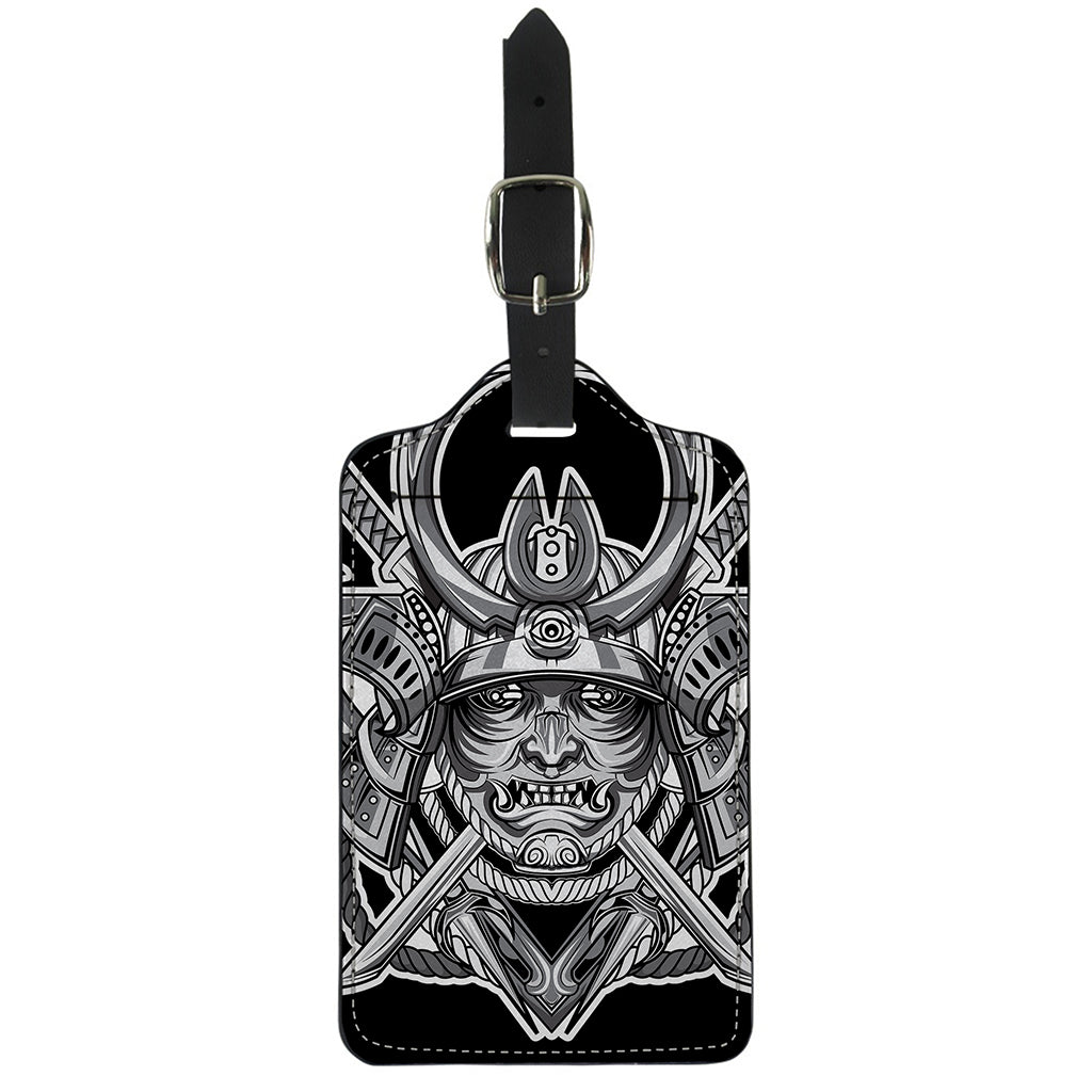Silver Samurai Mask Print Luggage Tag