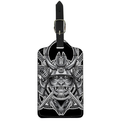 Silver Samurai Mask Print Luggage Tag