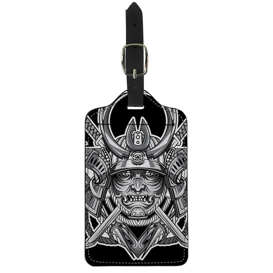 Silver Samurai Mask Print Luggage Tag