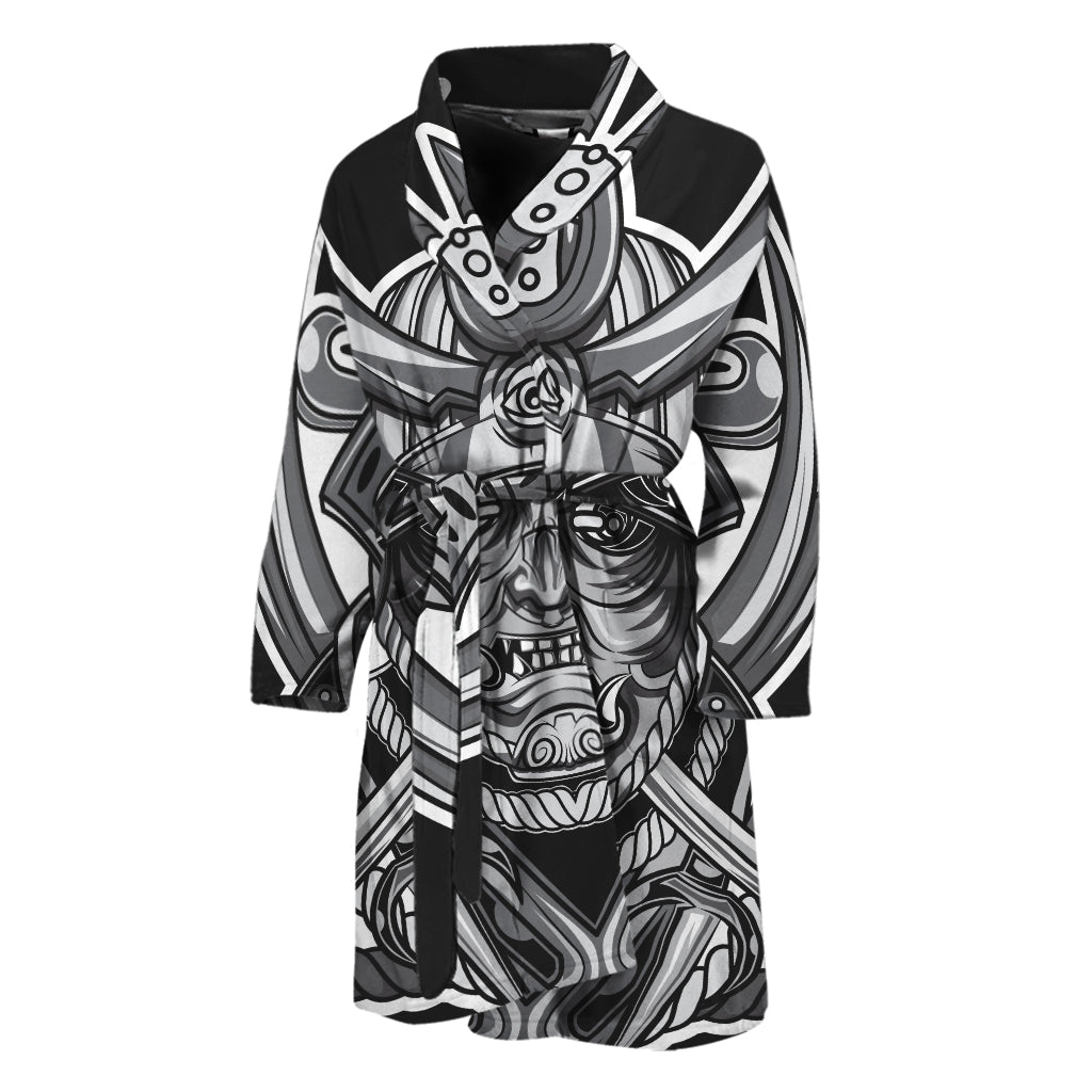 Silver Samurai Mask Print Men's Bathrobe