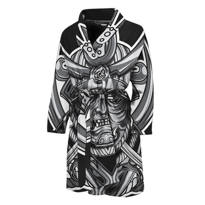 Silver Samurai Mask Print Men's Bathrobe