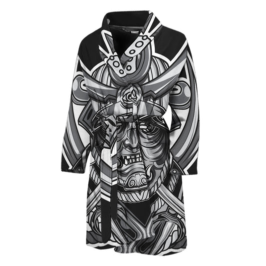 Silver Samurai Mask Print Men's Bathrobe