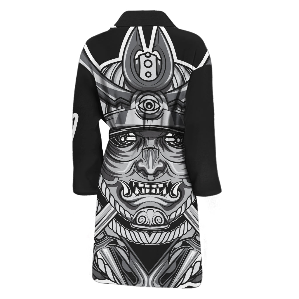 Silver Samurai Mask Print Men's Bathrobe