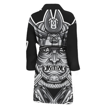 Silver Samurai Mask Print Men's Bathrobe