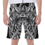 Silver Samurai Mask Print Men's Beach Shorts