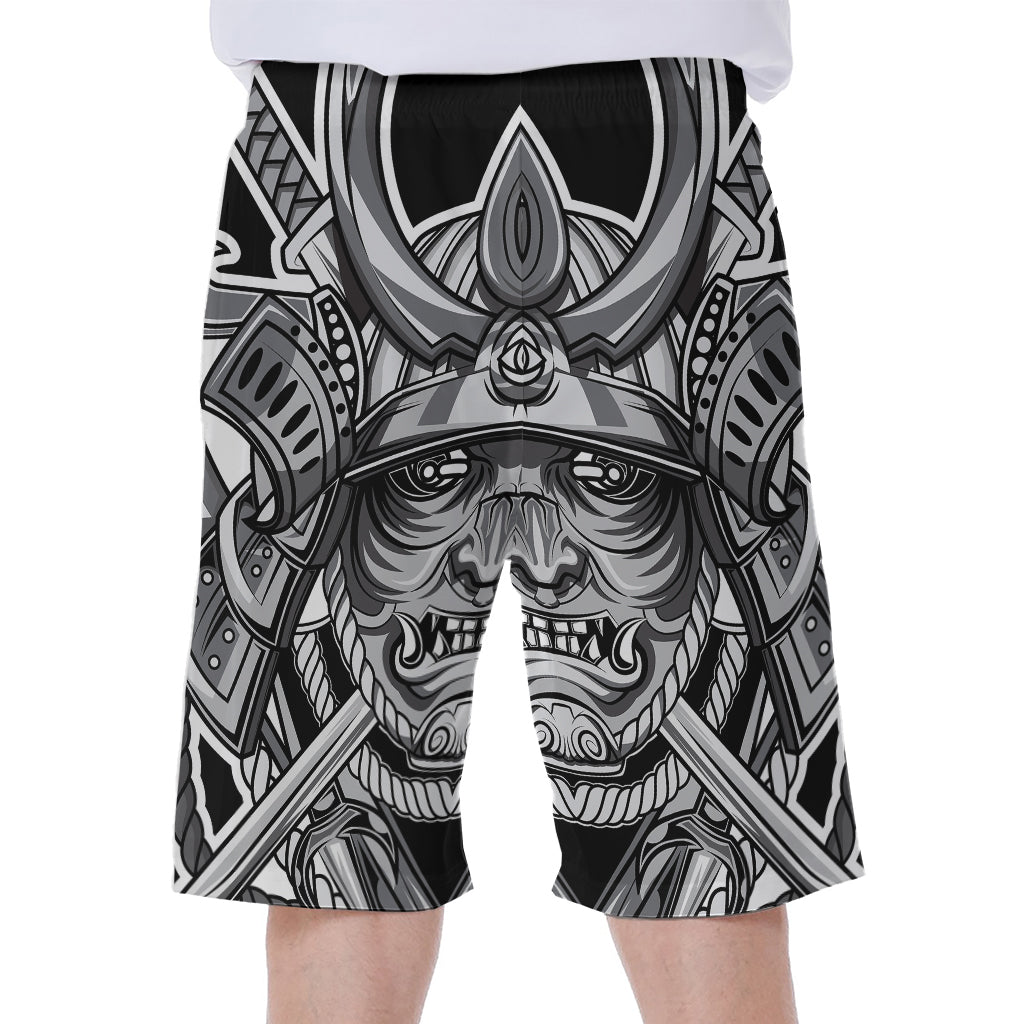 Silver Samurai Mask Print Men's Beach Shorts