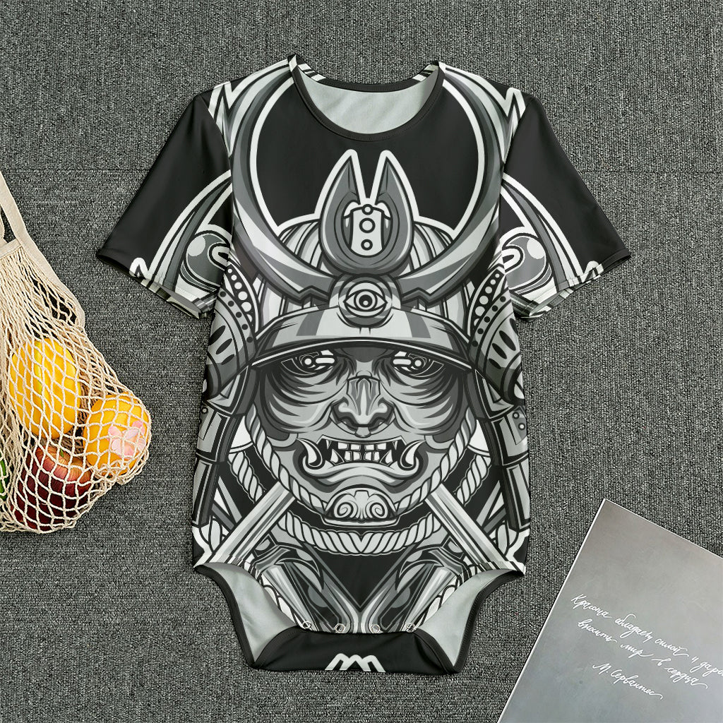Silver Samurai Mask Print Men's Bodysuit